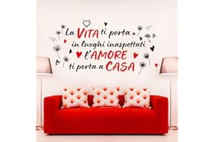 Gigio Store Adesivi Murali “La Vita Ti Porta, L’Amore” kit tarassaco, cuori, dente di leone - Decorazioni per Soggiorno, Cucina, Camera da Letto, Bambini, Uffici, Bar, Frasi Motivazionali in Italiano
