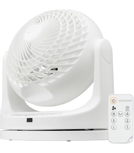 Iris Ohyama Woozoo, Ventilateur de table silencieux, puissant & portable, 23m², Portée 12m, Oscillation, Inclinaison verticale, Chambre - Woozoo PCF-M18 - Noir