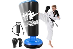 Qoosea Sacco da Boxe per Bambini 6-12 Anni, 160cm Stabile Sacco da Boxe Gonfiabile con Guanti da Boxe, Pratica di Taekwondo Karate Attrezzatura da Allenamento MMA, Regalo per Ragazzi Ragazze