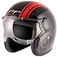 Vega Jet Old School ISI DOT Certified Gloss Finish Open Face Helmet for Men and Women with Clear Visor(Black Red, Size:L)