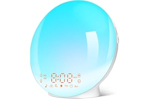 ARTINABS Réveil Lumineux, Radio Réveil Simulateur d'Aube et Crépuscule 20 Niveaux de Luminosité 7 Sons Naturel Fonction Snooze Radio FM 11 Couleurs Lampe de Chevet LED Lampe d'ambiance Lampes de Réveil