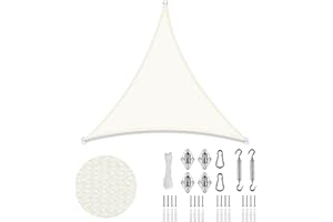 LOVE STORY Voile d'ombrage Triangulaire 3x3x3m Toile Ombrage Crème avec Quincaillerie - Store en Tissu d'ombrage courbé,Translucide (HDPE) pour Terrasse, Porche,Jardin, Protection UV à 95%