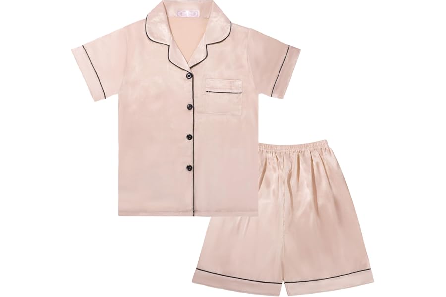 Risipu Silk Pyjamas Kids Set Unisex Short Sleeve Girls Pyjamas Solid Color for Kids