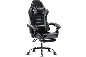 Fruyyzl Sillas Gaming con Reposapies, Silla Gamer Adulto con Respaldo Lumbar, Silla Escritorio Gaming Ajustable en Altura, Silla Ordenador en Piel Sintética,Gama Media, Gris