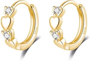Reffeer 925 Sterling Silver CZ Heart Hoop Earrings for Women Teen Girls Earrings Huggie Cute Love Earrings