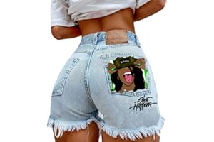 Minetom Pantaloncini Jeans Donna Vita Alta Pantaloni Corti Denim Elasticizzato Stampa Estivi Hot Pants Bermuda Shorts