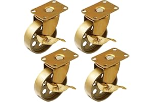 FactorDuty 4 inch Caster with Brake Locking Vintage Swivel Caster Copper Antique Gold Cast Iron Wheel Industrial Heavy Duty Rustic Retro Antique Cart Style 1200LB Overall Capacity Set of 4