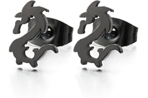 COOLSTEELANDBEYOND Punk Noir Dragon Boucles d'oreilles - Clous d'oreille Homme Garçons - Acier - 2 Pièces