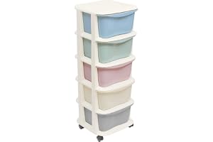 ABOUT SPACE 5 Layer Modular Drawer System - Multipurpose DIY Plastic Cabinet Shelf Stand with Removable Racks & Caster Wheels for Home & Kitchen, Living Room, Bedroom(L 36 x B 36 x H 98cm, Multicolor)