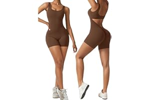 Vertvie Sexy Backless Jumpsuit for Women One Piece Shorts Romper Yoga Sleeveless Workout V Back Scrunch Butt Unitard Bodycon