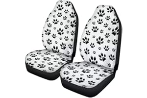 Wanyint Classica Black White Paw Print Universal Auto Front Seats Protector Fits for Car,SUV Sedan,Truck