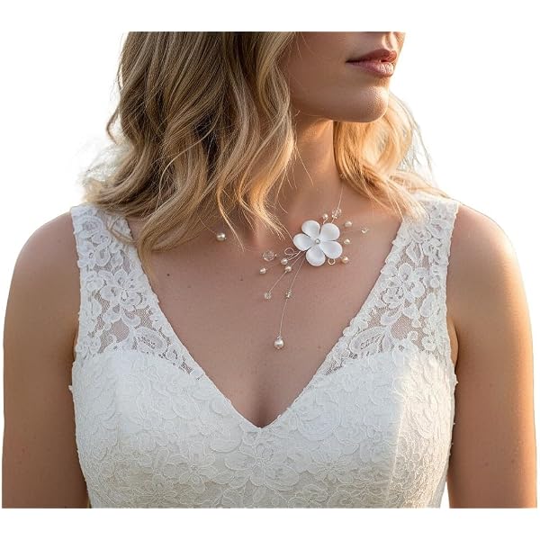 Collier Parme/Ivoire/Blanc/Cristal Fleur Mariée/Mariage