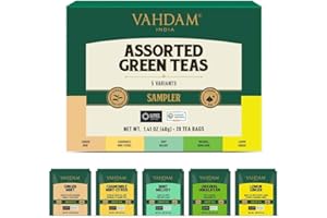 VAHDAM, Surtido De Té Verde - Caja De Regalo De Té (5 Sabores, 20 Bolsitas De) Caja De Infusión De Con Mezclas De Verde | Cajas De Regalo De Para Mujeres Y Hombres
