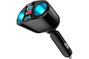 LTTEEA 120W Car Cigarette Lighter Adapter,12V/24V Dual USB C QC3.0 & PD Charger Multi-Socket Splitter Double Car Lighter Adapter with LED Voltmeter Fast Charging for Phones,GPS,Dashcam Vehicle Devices