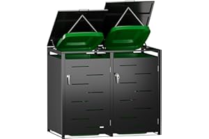 SUPEER Mülltonnenbox 2er und 1er Tonne | bis 240 Liter | schwarz | verzinkter Stahl | Premium Dämpfer | wetterfest| Hydraulikstangen| Türgriff mit Schloss | Gartenbox