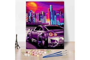 TISHIRON Malen nach Zahlen Erwachsene, Sportwagen Malen nach Zahlen, DIY Malen nach Zahlen für Erwachsene Kinder, Stadtbild Erwachsene Malen nach Zahlen Kits, Acrylmalerei Kunsthandwerk 40 x 50 cm(rahmenlos)