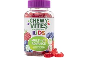 Chewy Vites Kids Multivitamin Advance, 60 Kids Vitamins Gummies, 11 Essential Nutrients, 2 Months Supply, Real Fruit Juice, Vegan, Age 3 +, Blueberry and Raspberry Flavour