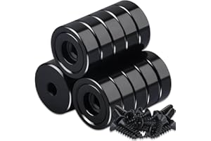 DGDUBRB Pack of 15 Black Magnets with Hole, Neodymium Magnets Extra Strong, 16 mm Round Strong Magnets for Screwing Magnets with Hole for Hanging, Round Magnet for Attaching and Holding Tools