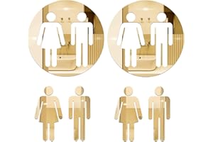 BETINYAR 2pcs Men and Women Toilet Sign, 7.87 x 7.87 Inch Acrylic Toilet Signs for Door, Restrooms Door Sign Plaque for Home Hotel Office Store Restaurant (Gold)