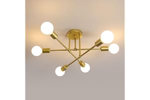Comely Plafoniera Sputnik Moderno, 6 Luci E27 Lampadario Industriale in Metallo, Oro Lampada da Soffitto Retrò per Soggiorno Camera da Letto Cucina Ristorante