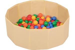 Petsona Foldable Dogs Pool With Balls, Dry Pets Foam Ball Pit, Soft Paddling Pool, Light Beige: Yellow/Green/Blue/Red/Orange