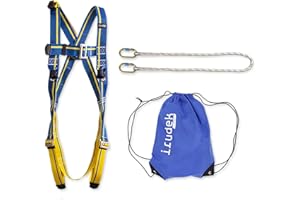 Irudek - Arnés de Retención Unisex Azul, Ajustable para Trabajadores Adultos, con Cuerda Semiestática y Bolsa de Nylon