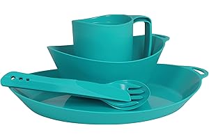 ‎LIFEVENTURE Lifeventure Ellipse wiederverwendbar 4-Teiliges Geschirr Set: Messer/Gabel/Löffel, Teller, Schüssel, Becher für Camping, Reisen & Outdoor