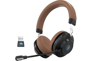 VONZTEK Wireless Headset, Bluetooth Headset with Microphone, AI Noise Canceling Mic & USB Dongle, 45Hrs Talktime Wireless Headphones with Mic Mute for Office/PC/Laptop/Call Center/Meeting/Teams