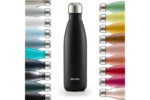 Blumtal® Bouteille isotherme Charles- Gourde 1l- Gourde inox 1l sans BPA froid&chaud- Contenant isotherme en métal- Bouteille d'eau- Contenant 1l- Gourde isotherme 1l- Noir