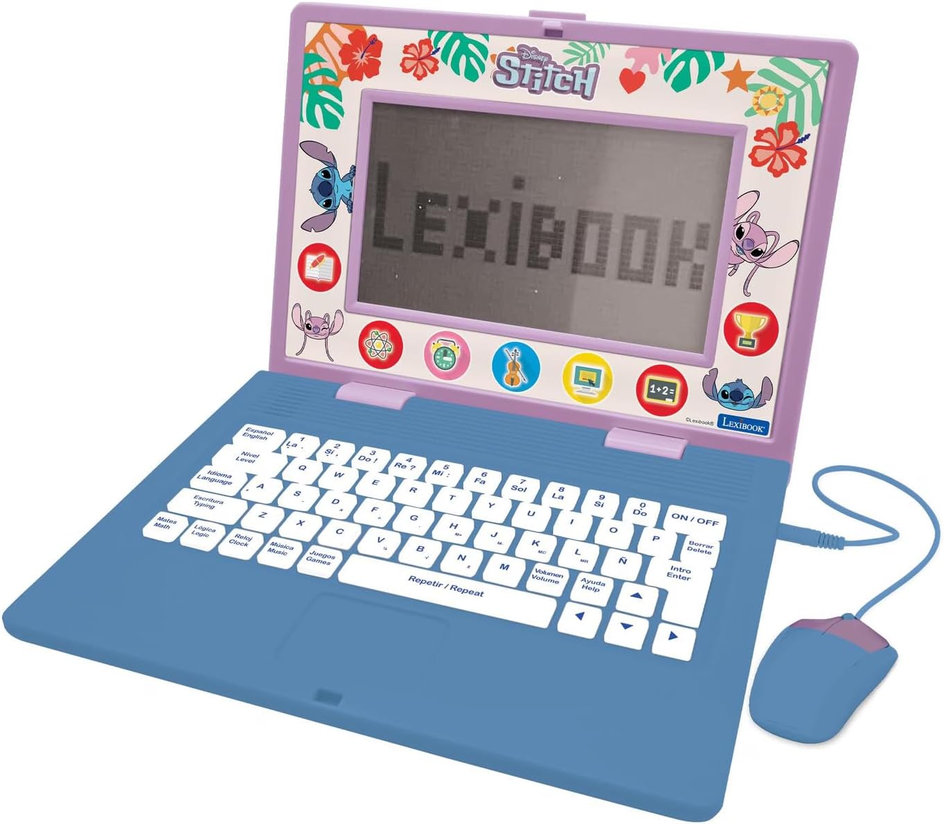 LEXIBOOK, Disney Stitch, Ordenador Educativo bilingüe ESPAÑOL/INGLÉS, Juguete para niños, 170 Actividades para Aprender, Jugar y música, Pantalla Grande, Azul, JC599Di2