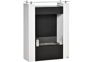 HOMCOM Camino Bioetanolo con Serbatoio da 1.5L e Copertura 20m², Biocamino in Acciaio e Vetro, 60x20x79cm, Bianco e Nero