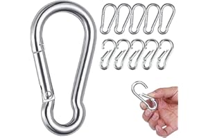 BICMTE Carabiner Hook Heavy Duty /M6 10 Pieces 304 Stainless Steel Snap Hook Gauge Spring Clip,Holds Up Max to 264 lb/120kg for outdoor activity,camping, fishing, keychain, Hammock,Dog Leash,Hiking, Gym