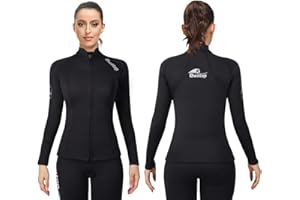 Owntop Muta Top Uomo Donna - Giacca in Neoprene 2mm Muta da Sub, Manica Lunga Zip Frontale Termica Immersione Nuoto Surf Giacche da Muta