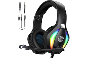 Fachixy FC100 Cascos Gaming para PS4, PS5, PC, Xbox One, Switch, Auriculares Gaming Cancelación de Ruido, Cascos con Microfono Estéreo Sonido, Cascos para PS4 con 3.5mm Jack con Luz RGB (RGB Negro)