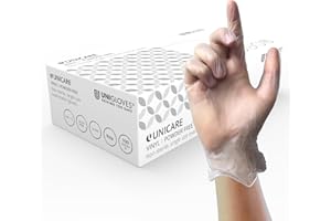 UNIGLOVES Unicare GS0064 Jednorazowe rękawiczki winylowe, wielofunkcyjne, bezpudrowe, bezlateksowe, średnia waga, przezroczyste, 100 sztuk, rozmiar L
