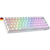 Geeky GK61 60% Hot Swappable Mechanical Gaming Keyboard 62 Keys Multi Colour RGB LED Backlight for PC/Mac Gamer| ISO DE Qwertz German Layout White Mechanical Speed Silver