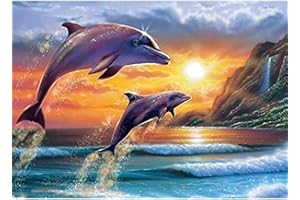 Bimkole 5d Diamond Painting Kit Bricolaje Arte Sol De Delfines, Acantilado Del Mar Pintura Diamantes Kits Estampados De Punto De Cruz Diamantes de Imitación Decoración de Pared, (40x50 cm)