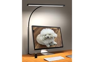 iZELL Lampa biurkowa wersja 2023 160 LED, superjasna, regulowana lampa zaciskowa o mocy 10 W do biura/domu z 3 stopniami temperatury barwowej i 10 stopniami jasności, lampa biurowa z adapterem USB