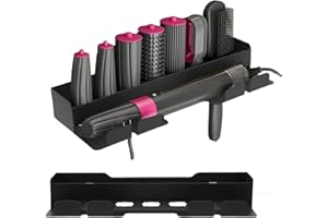 Petyoung Supporto per asciugacapelli da parete senza foratura, supporto da parete per ferro arricciacapelli 7 in 1, accessorio per ferro arricciacapelli, supporto per piastra lisciante, supporto nero