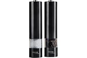 Cooks Professional Electric Salt and Pepper Mill Set | Battery Operated Automatic Grinders with Adjustable Course & Fine Grinding & One Touch Operation | Condiment Seasoning Grinder | Black