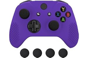 eXtremeRate PlayVital Soft Anti-Slip Purple Silicone Controller Cover Skins for Xbox One X Controller and Black Thumb Grips Caps Protective Case for Xbox One X S Controller - Controller NOT Included