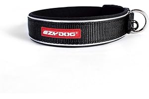 EzyDog Obroża dla dużych, średnich, średnich i małych psów – obroża dla psa z neoprenu, wodoodporna, odblaskowa (rozmiar S, czarna)