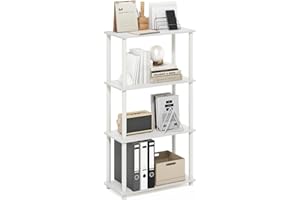 Furinno TURN-N-TUBE Storage Shelves, 4-Tier Toolless Book Shelf, Corner Shelf, Toolless Open Shelves, for Organization and Storage, Living Room, Garage, Home Office, White