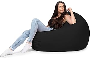 chilly pilley Fauteuil Pouf Coussin De Sol avec Remplissage Eps Pouf Géant Pouf Intérieur Et Extérieur Imperméable Multifonctionnel pour Enfants Et Adultes Nombreuses Couleurs (Noir, Ø 145 cm)