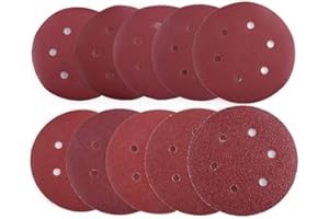 Lotfancy 100 Pièces Disque de Ponçage 150mm tour Disques Abrasifs 40 60 80 100 120 180 240 320 400 800 Grain, 6 Trous, Exellent pour Excentrique Poncer Polir (Marron)