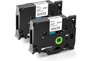 FIMAX TECH Fimax TZe-231 12mm Nastro per Etichette Compatibile con Brother P-touch Tze Tz231 laminated white Tape Cassetta 12mm per PT-H107 H105 H200 E110 H100R D210 1000 1010 1280 H110,2Pz Nastro Etichettatrice