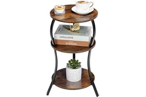 YEAKOO Vintage Round Side Table,3-Tier Slim Waist End Table with Storage Shelves,Round Sofa Side Table Small Corner Coffee Table Bedside for Living Room Bedroom Small Spaces