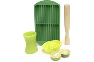 Bar Amigos Kit Mojito Cocktails 4pc Set Presse Agrumes Citron Manuel 30 ML 45 ML Doseur à Cocktail, Feuilles de Menthe Sucre Pilon en Bois pour Cocktails et Silicone Moule Bac à Glace pilée