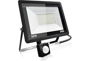 CREATESTAR Projecteur extérieur LED Detecteur de Mouvement 50W, 5000LM Spot LED Extérieur IP66 étanche Projecteur blanc froid 6500K, Eclairage pour jardin cour Garage