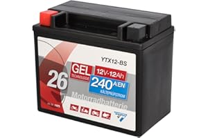 CARTEC Batteria per moto YTX12-BS, 10Ah, 180A, tecnologia gel Batteria di avviamento per moto, qualità di primo equipaggiamento, resistente ai cicli, immagazzinabile, senza manutenzione